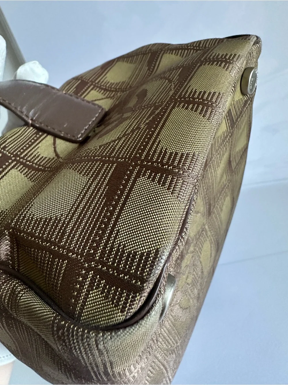 Vintage CHANEL New Travel Line Olive Khaki CC Jacquard Vanity Bag with Card
